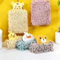 Chenille Hand Towel with Hanging Rope Quick Dry Soft Cute Cartoon Design Perfect Kitchen Bathroom Supplies. 