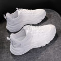 Daddy Shoes Women's Ins Tide 2022 Autumn New Double Net Lightweight Platform Sneakers Versatile White Shoes for School Girls. 