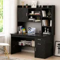 RK Modern Home Office Desk with Storage Shelf, Writing Desk Study Table Workstation with Hutch and Bookshelf, Wood Computer Desk with Drawers and Shelves. 