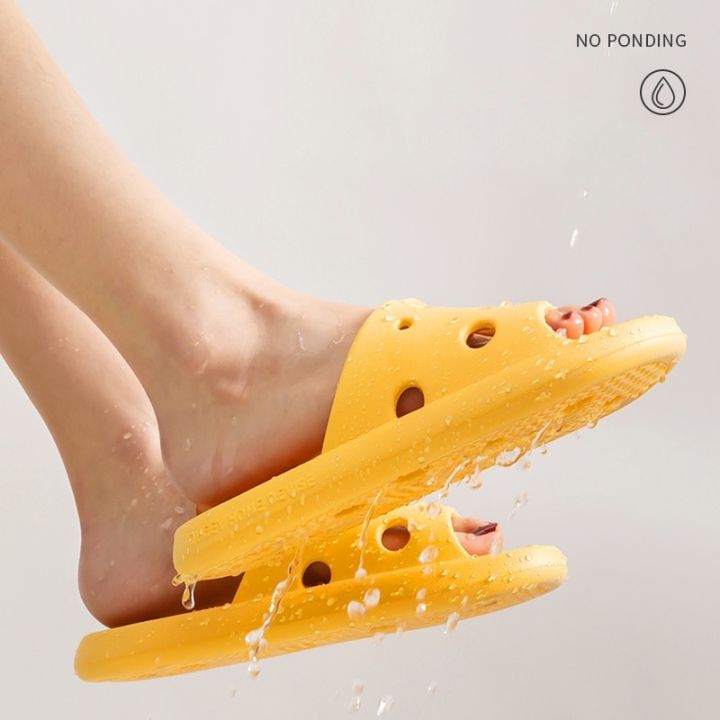 Bathroom Shower Slippers Hollow Out Women Cheese Slides Summer EVA Shoes Soft Anti Slip Flip Flops Indoor Sandals