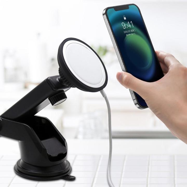 Adjustable Car Phone Holder Charger Cradle Stand Charging Dock For iPhone 12 Magnetic Magsafing Charger Dock Station Bracket (excluding wireless charger)