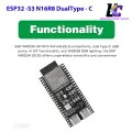 ESP32 S3 Development Board ESP32-S3-DevKitC-1-N16R8 WiFi + Bluetooth MCU Module, Dual Type-C ESP32-S3-WROOM-1 Cores Microcontroller Processor Integrates Complete Wi-Fi and BLE Functions. 