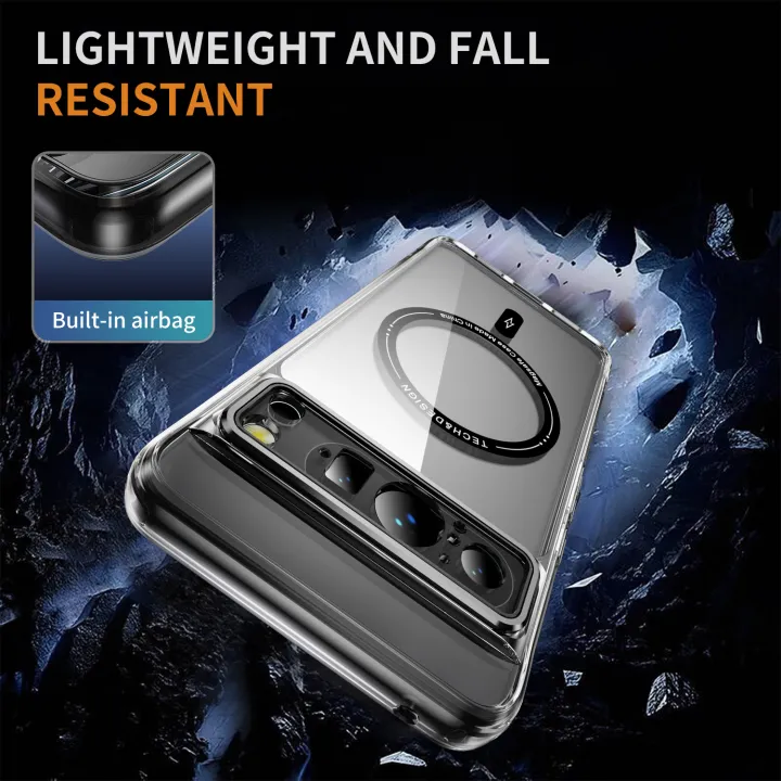 SMGSLIB%20Metal%20Button%20Transparent%20Shockproof%20Phone%20Case%20For%20Google%20Pixel%208%20Pro%20Wireless%20Magnetic%20Camera%20Lens%20Hole%20Protection%20Back%20Cover%20-%20Image%202