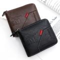 Men's Wallet Made of PU Wax Oil Skin Purse for Men Coin Purse Short Male Card Holder Wallets Zipper Around Money Coin Purse.
