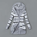 Women Cardigan Hooded Buttons Closure Hooded Plush Lining Sweater Cardigan.