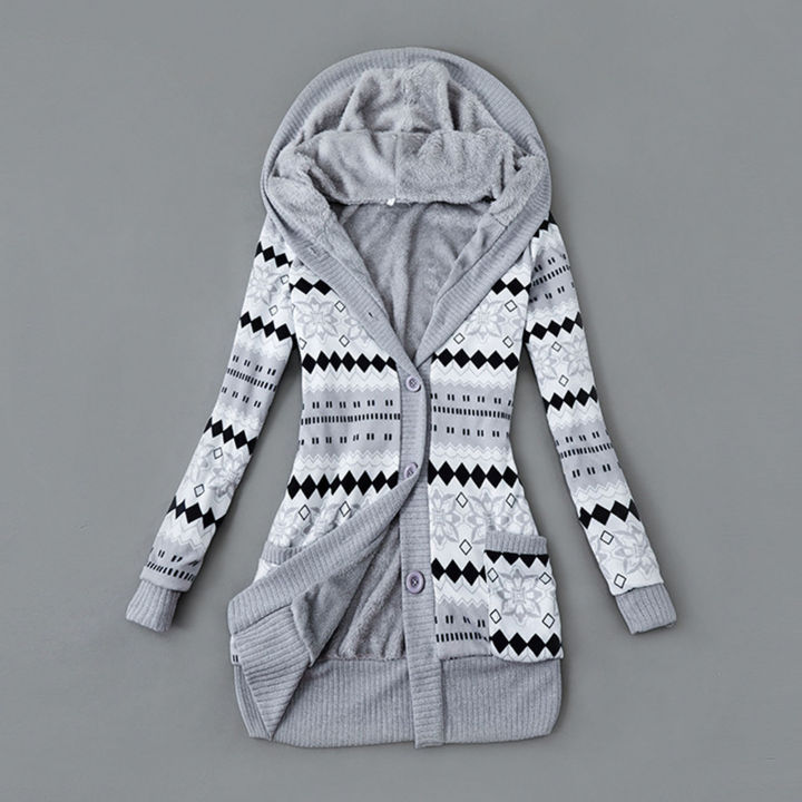 Women%20Cardigan%20Hooded%20Buttons%20Closure%20Hooded%20Plush%20Lining%20Sweater%20Cardigan%20-%20Image%203