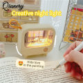 Qiunery LED Night Light Cute TV Painting Design Learning Table Lamp USB Charging 2-Level Lighting Mini Desktop Light Birthday Gift. 