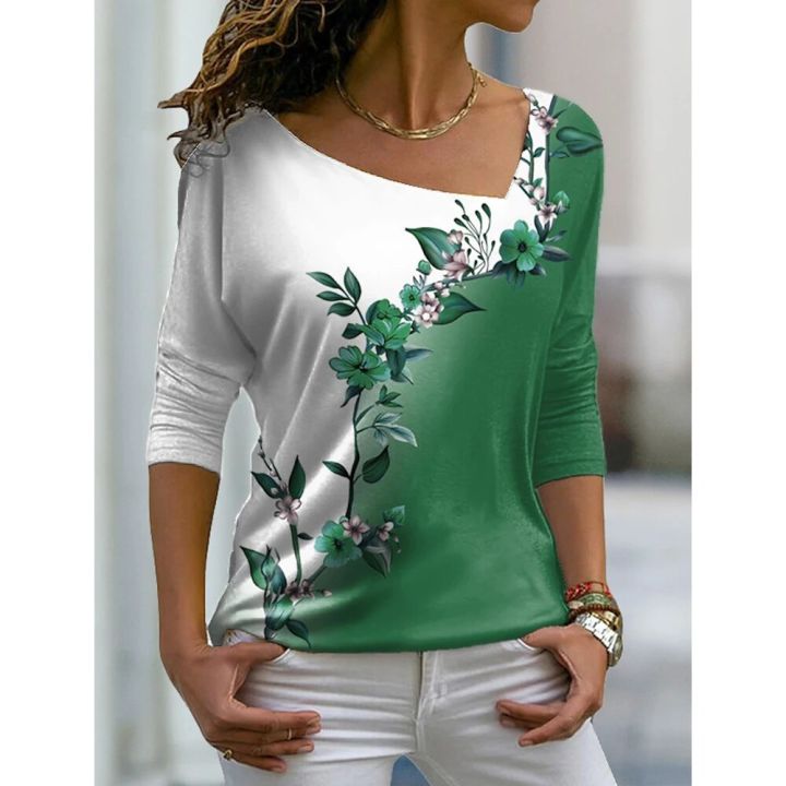 2023%20Women's%20Floral%20Theme%20Printed%20Painting%20Tee%20Shirts%20V%20Neck%20Casual%20Female%20Daily%20Pullover%20New%20T%20Shirt%20Design%20Streetwear%20Summer%20-%20Image%203