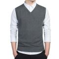 Spring Autumn Winter Solid Color Sweater Men's V-neck Bottoming Knitting Knitted Sweater Sleeveless Pullover Vest Sweater Men. 