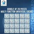 High Quality - Bundle of 20 Pieces Multi Function Universal Wall Gang Socket - 8 Pin Gang Universal Socket - Reliable and Durable.