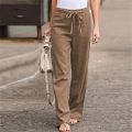 Casual Cotton Linen Pants Women Loose Solid Color Lace Up Elastic Waist Wide Leg Trousers Famale Streetwear Straight Sweatpants. 