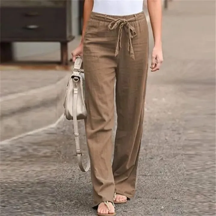 Casual%20Cotton%20Linen%20Pants%20Women%20Loose%20Solid%20Color%20Lace%20Up%20Elastic%20Waist%20Wide%20Leg%20Trousers%20Famale%20Streetwear%20Straight%20Sweatpants%20-%20Image%204