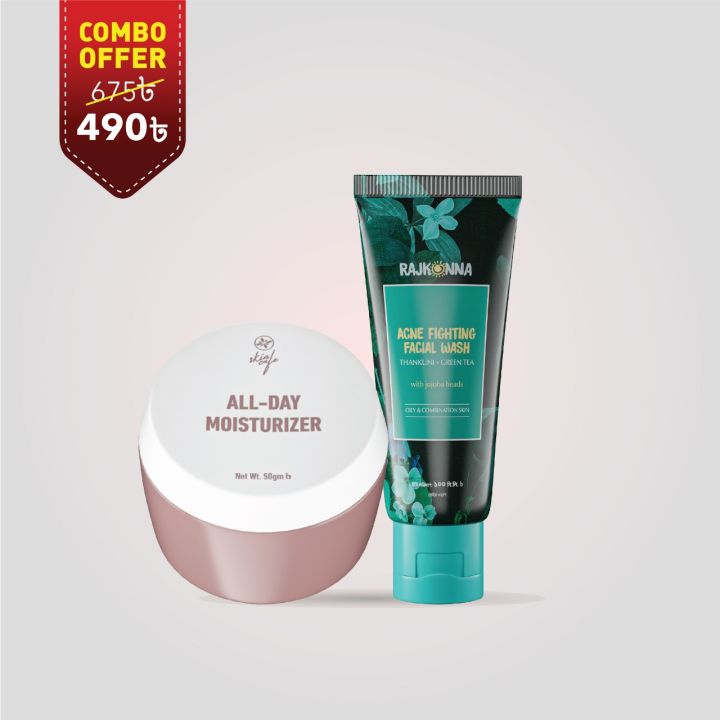 Combo - Skin Cafe All-Day Moisturizer With Rajkonna Acne Fighting Facial Wash