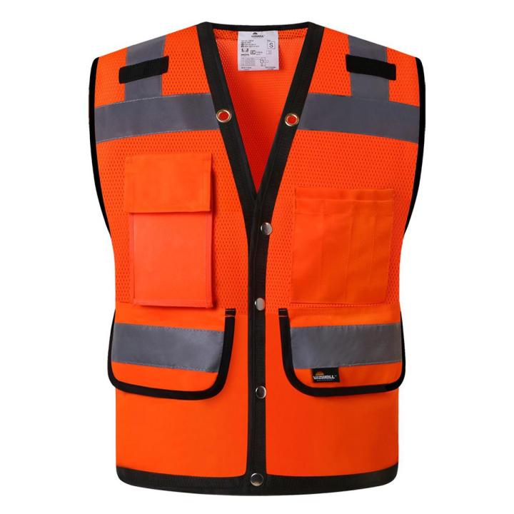 Hi Vis Safety Vest Orange Reflective Work Vest for Warehouse Construction Supervisor Working Clothes