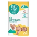 Tesco Fred & Flo Size 2 Newborn Nappies (58 Pcs) 3-6kg, Made in UK. 