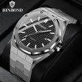 BINBOND Mens Watch Top Brand Royal Casual Men Big Dial Silver Stainless Steel Calendar Quartz Wristwatch Classic Luminous B0233. 