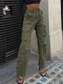 Women High Waist Wide Leg Baggy Jeans Side Pocket Vintage Y2K Cargo Pants Boyfriend Loose Trousers Streetwear Fashion Overalls. 