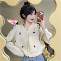 Spring and Autumn New Slimming Younger Fashion Embroidered Flower Long Sleeve Short Knitted Sweater Cardigan Coat Women's Clothing.