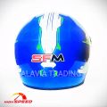 High-Speed Motorcycle Helmet sfm Full-Face with Washable Liner - Blue with Green Graphics, New.