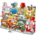 Building blocks, mini street scene, building model, children, boys, girls, puzzles, puzzles, stalls, gifts, cross-border. 