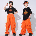 Ballroom Kids Hip Hop Clothing Oversize T Shirt Orange Casual Cargo Pants for Girl Boy Jazz Street Wear Dance Costume Clothes. 