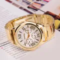 Fashion Women Luxury Roman Numerals Golden Tone Quartz Analog Wrist Watch. 