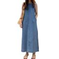 Femme Fashion Casual Loose Long Maxi Sundress Pleated Denim Vestido Sleeveless Robe Women Summer A Line Dress Overszie. 