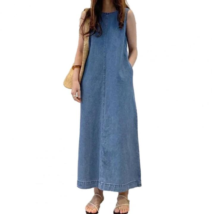 Femme%20Fashion%20Casual%20Loose%20Long%20Maxi%20Sundress%20Pleated%20Denim%20Vestido%20Sleeveless%20Robe%20Women%20Summer%20A%20Line%20Dress%20Overszie%20-%20Image%207