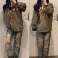 Women's National Fashion Ripped JeansinsTrendy American High Street Small ManhiphopHot Girl Pants Baggy Straight Trousers.