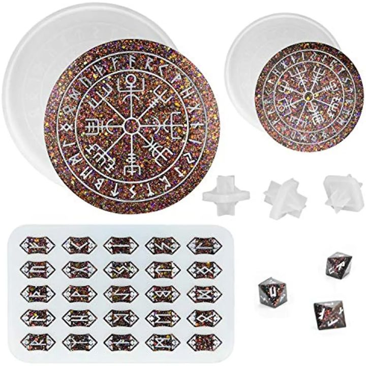 Rune Mold for Resin, Viking Divination Runes Resin Mold, Large Viking Rune Compass Silicone Mold, Runes Dice Mold