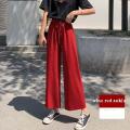 Spring Summer Women Wide Leg Pants High Waist Loose Casual Long Stacked Silk Pants Women's Ice Silk Ankle-Length Trousers. 