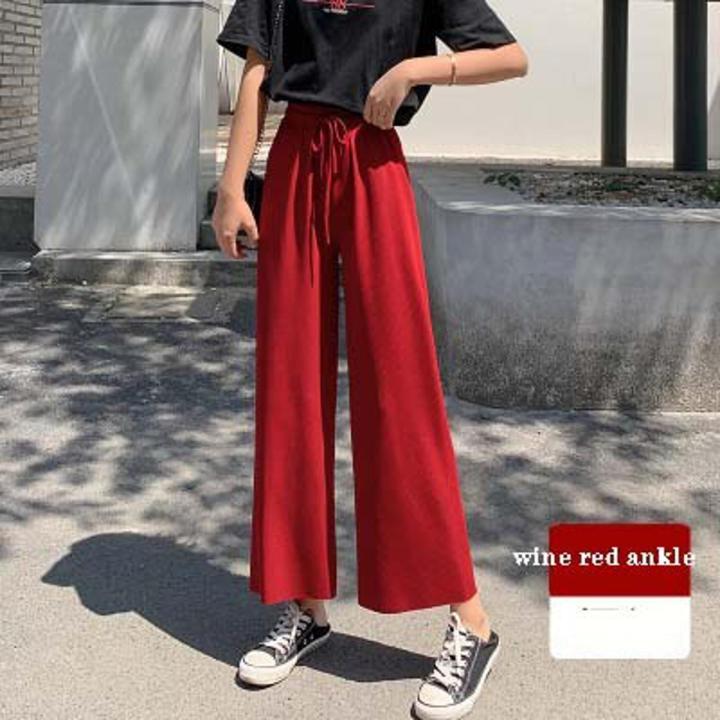 Spring Summer Women Wide Leg Pants High Waist Loose Casual Long Stacked Silk Pants Women's Ice Silk Ankle-Length Trousers
