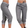 Women Joggers 3/4 Pants Casual Elastic Waist Sport Women Fitness Pants Capri Hose Strass Dance Paisley Drawstring Female Trouser. 