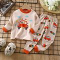 New Kids Boys Girls Pajama Sets Cartoon Print Long Sleeve O-Neck T-Shirt Tops with Pants Toddler Baby Autumn Sleeping Cloth DS39. 