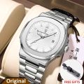 POEDAGAR 613 Luxury Watch Business Waterproof Male Clock Luminous Date Stainless Steel Square Quartz Men Watch. 