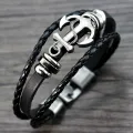 Black Braided Men Leather Bracelet Stainless Steel Magnetic Buckle.