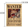 New Anime One Piece Luffy 3 Billion Bounty Wanted Posters Four Emperors Kid Action Figures Vintage Wall Decoration Poster Toys.