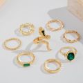 8Pcs Vintage Geometry Snake Green Crystal Open Ring Set for Women Accessories. 