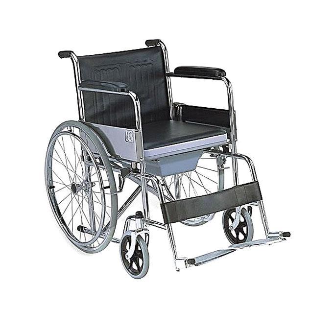 SCW02MCA Commode Wheelchair - Silver and Black