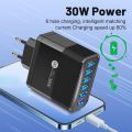 USB Charger 6 Ports 30W Fast Charging Phone Power Adapter Quick Charge 3.0 Wall Charger For iPhone 15 14 Samsung Oneplus Xiaomi.