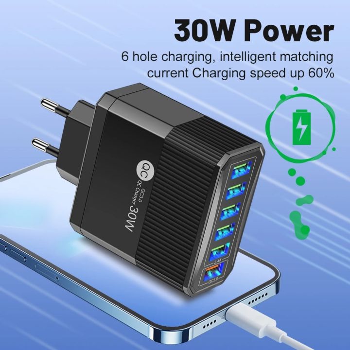USB%20Charger%206%20Ports%2030W%20Fast%20Charging%20Phone%20Power%20Adapter%20Quick%20Charge%203.0%20Wall%20Charger%20For%20iPhone%2015%2014%20Samsung%20Oneplus%20Xiaomi%20-%20Image%202