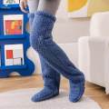 Plush Leg Warmers Foot Wrap Leg Stocking Winter Home over Knee Fuzzy Socks Blue. 
