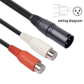 XLR To RCA Y Splitter Cable 3 Pin XLR Male To 2RCA Female Amplifier.