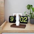 Digital Flip Down Clock Wood Base Retro Design Automatic Page.