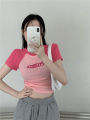 2024 Summer Korean Style Female Streetwear Cartoon Letter Print Short Tshirt Slim Elasticity O-Neck T-Shirt Women Crop Tee Tops. 