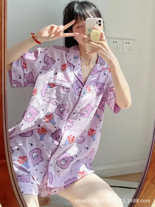 Wholesale%20in%20Thailand%20Pajamas%20Women's%20Summer%20Korean%20Edition%20Summer%20Thin%20Shorts%20Short%20Sleeve%20Two-Piece%20Set%20-%20Image%205
