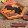 Hexagonal Wooden Puzzles IQ Game Educational Toys For Children Kids Adults Tangram Board IQ Brain Teaser Montessori Toys Gifts.