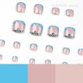 24pcs French Blue Rhinestone Seamless Removable Toenails Acrylic Press On Nail Tips Full Cover Waterproof False Toe Nails. 