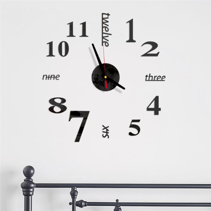 PDTYMWNG%202X%203D%20DIY%20Wall%20Clock%20Modern%20Design%20Large%20Acrylic%20Clocks%20Home%20Sticker%20Room%20Decor%20Clock%20Numbers-Black%20-%20Image%208