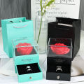 Rotating Rose Gift Box Valentine's Day Marriage Proposal Ring Box Acrylic Flower Gift Packaging Box Necklace Jewelry Case 1Set.